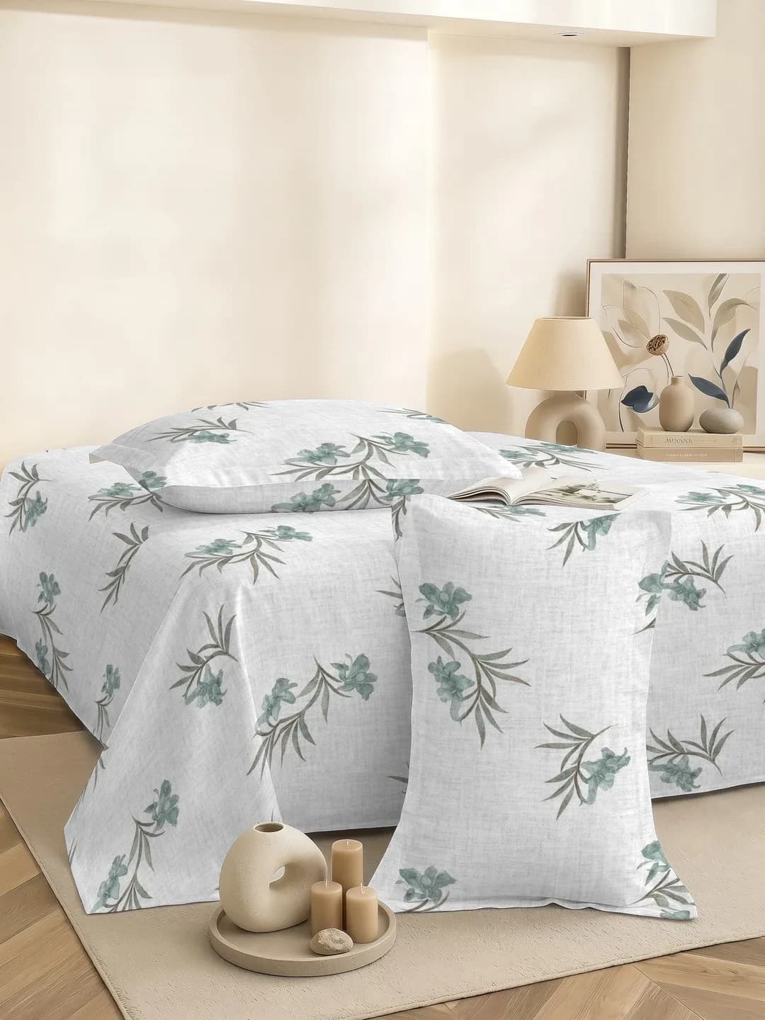 QHxHOMCOT Serene Rose 100% Pure Cotton Percale Queen 3Pc Bedding Set | 90x100 Inches