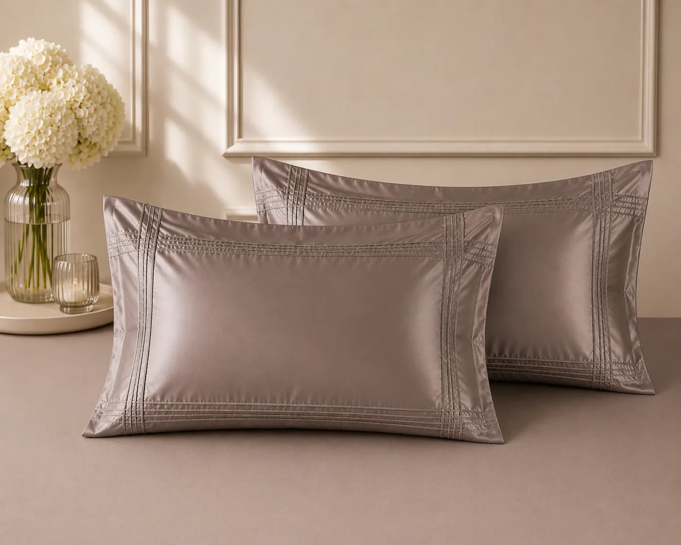 QHxHOMCOT Aurora Norway 3 Pc Hand Quilted 100% Pure Cotton Super King 3Pc Bedding Set | 110x112 Inches | 2 Hand Embellished Pillow Covers | Dori Work Pillow Covers